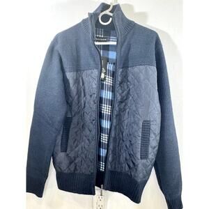 Alberto Cardinali Men’s Navy Quilted Knit Full Zip Jacket Sweater Size Small
